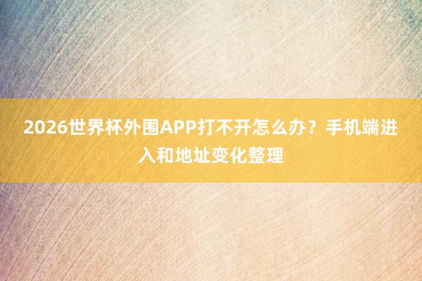 2026世界杯外围APP打不开怎么办？手机端进入和地址变化整理