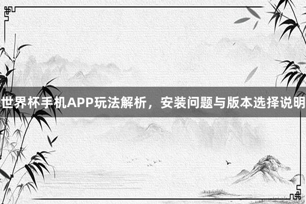 世界杯手机APP玩法解析，安装问题与版本选择说明