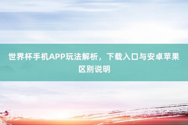 世界杯手机APP玩法解析，下载入口与安卓苹果区别说明