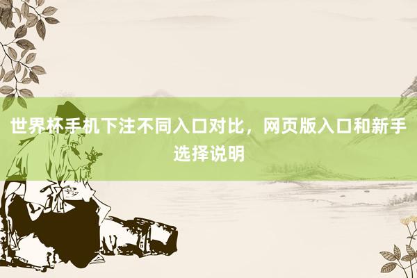 世界杯手机下注不同入口对比，网页版入口和新手选择说明