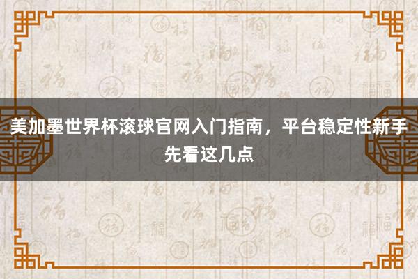 美加墨世界杯滚球官网入门指南，平台稳定性新手先看这几点